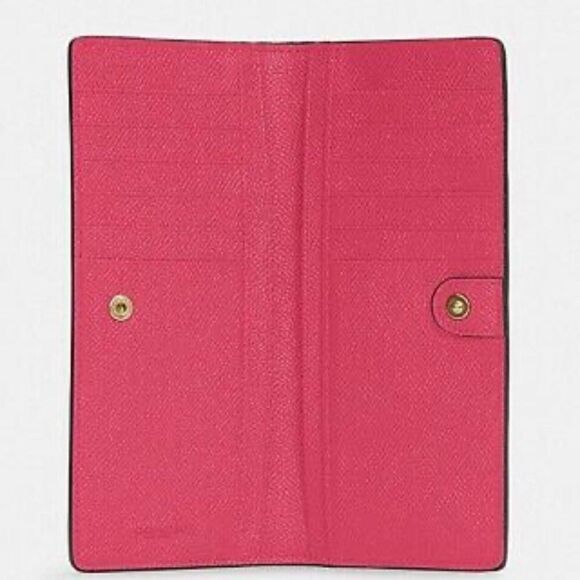 NEW Coach Slim Wallet Bold hot Pink C3440 Crossgrain Leather $228 wristlet - Picture 3 of 3